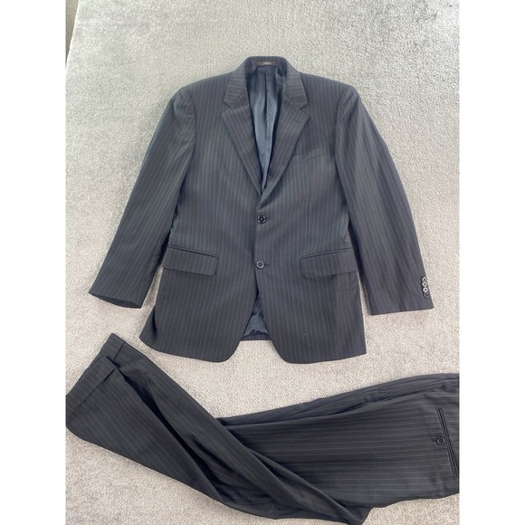 Joseph Abboud Suit 38 R Black Wool Striped Luxury Jacket Matching Pant Set 32x29